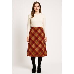 Vintage Bass Wool Plaid A-Line Skirt Lined Side Zip fall winter plaid size 14